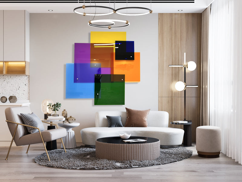 Oversized Multicolor Squares Transparent Acrylic Art 3D Wall Art –